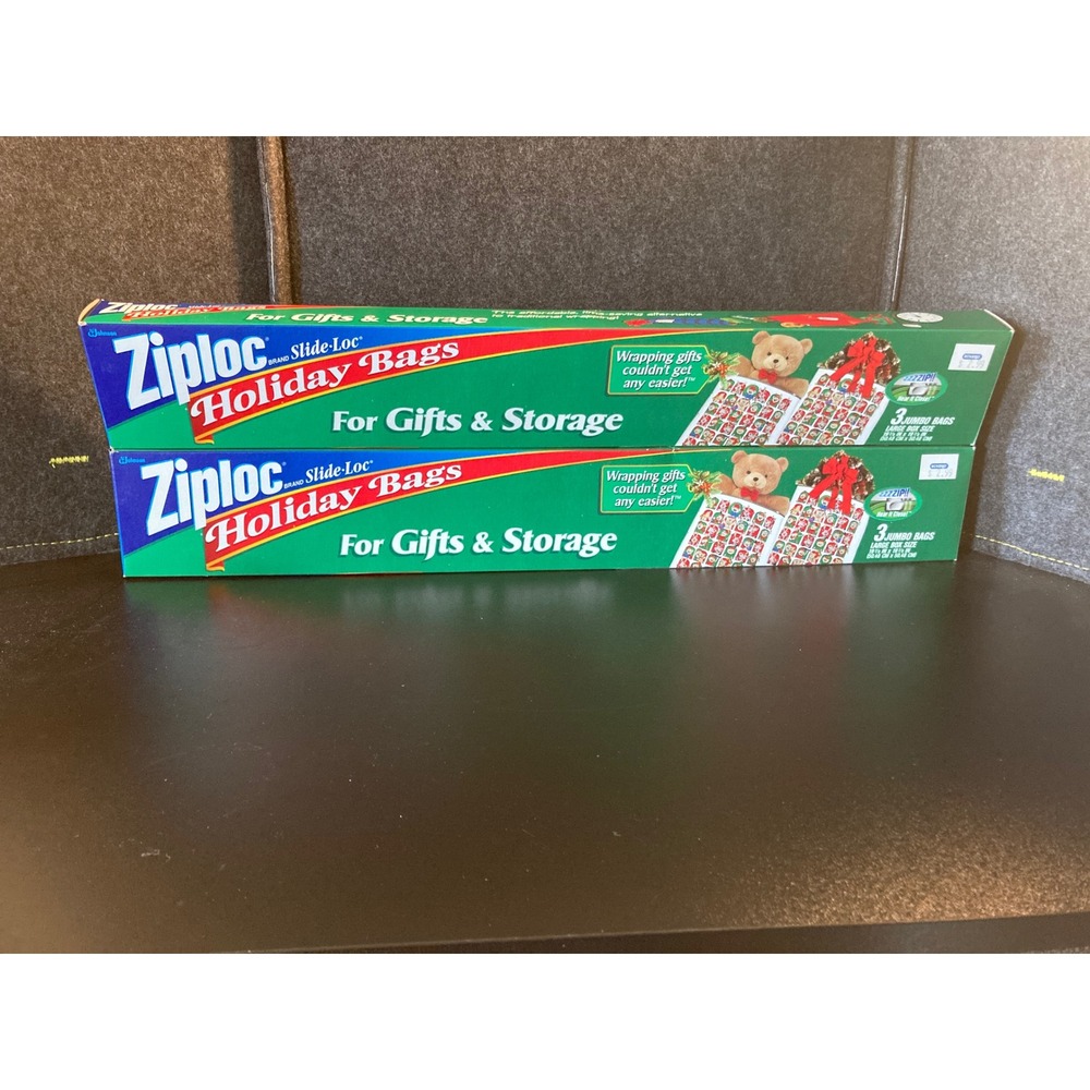 2pk Vintage Ziploc Holiday Bags Slide-Loc Jumbo 19-7/8in x 19-7/8in 6 Total Bags